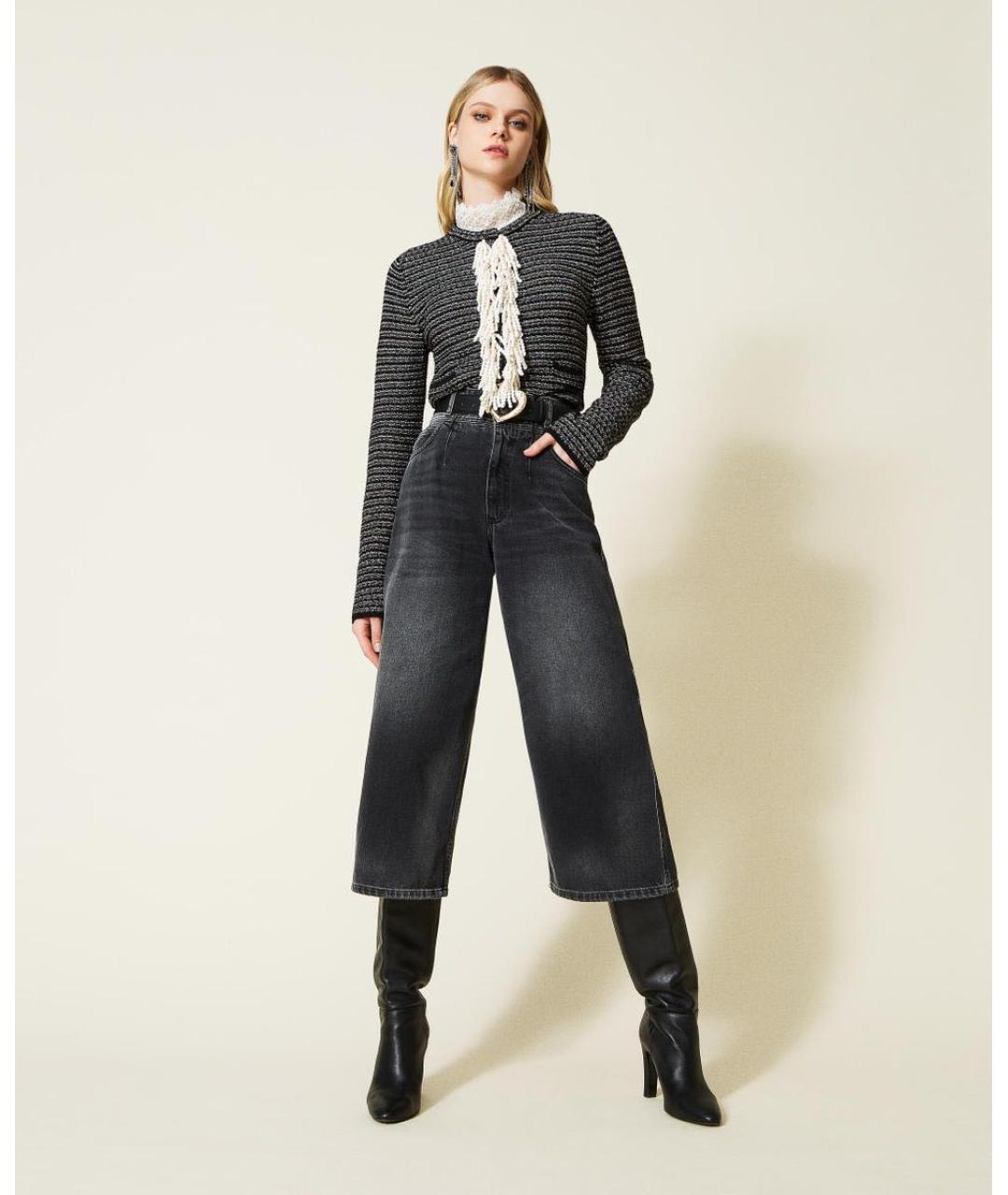 TWIN-SET Черные хлопковые прямые джинсы, фото 8