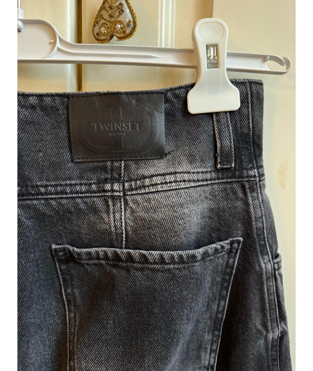 TWIN-SET Черные хлопковые прямые джинсы, фото 4