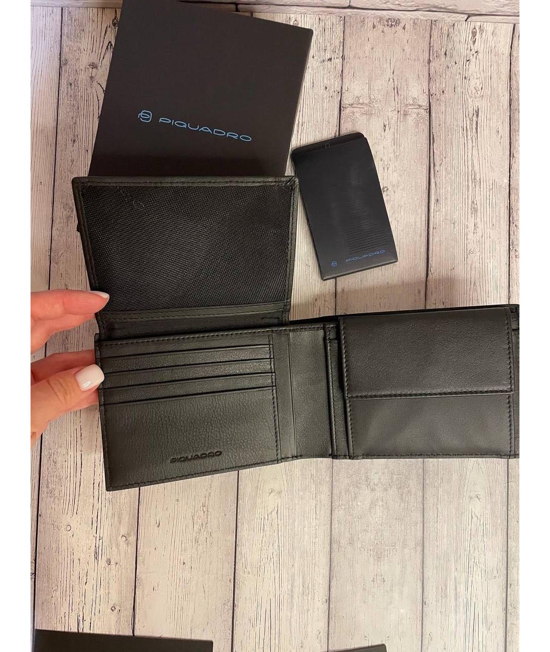PIQUADRO Черный кожаный кошелек, фото 4