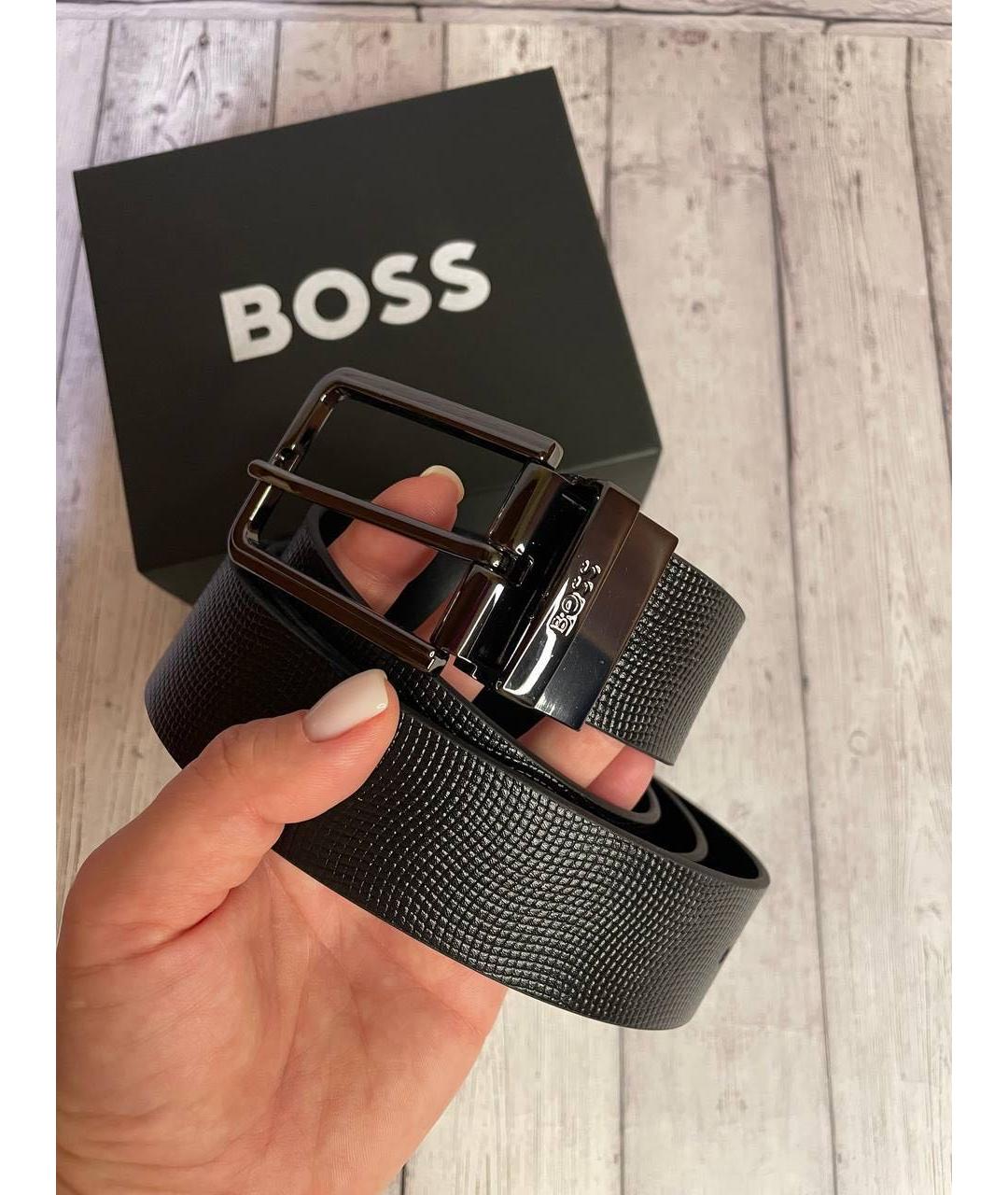 HUGO BOSS Черный кожаный ремень, фото 5