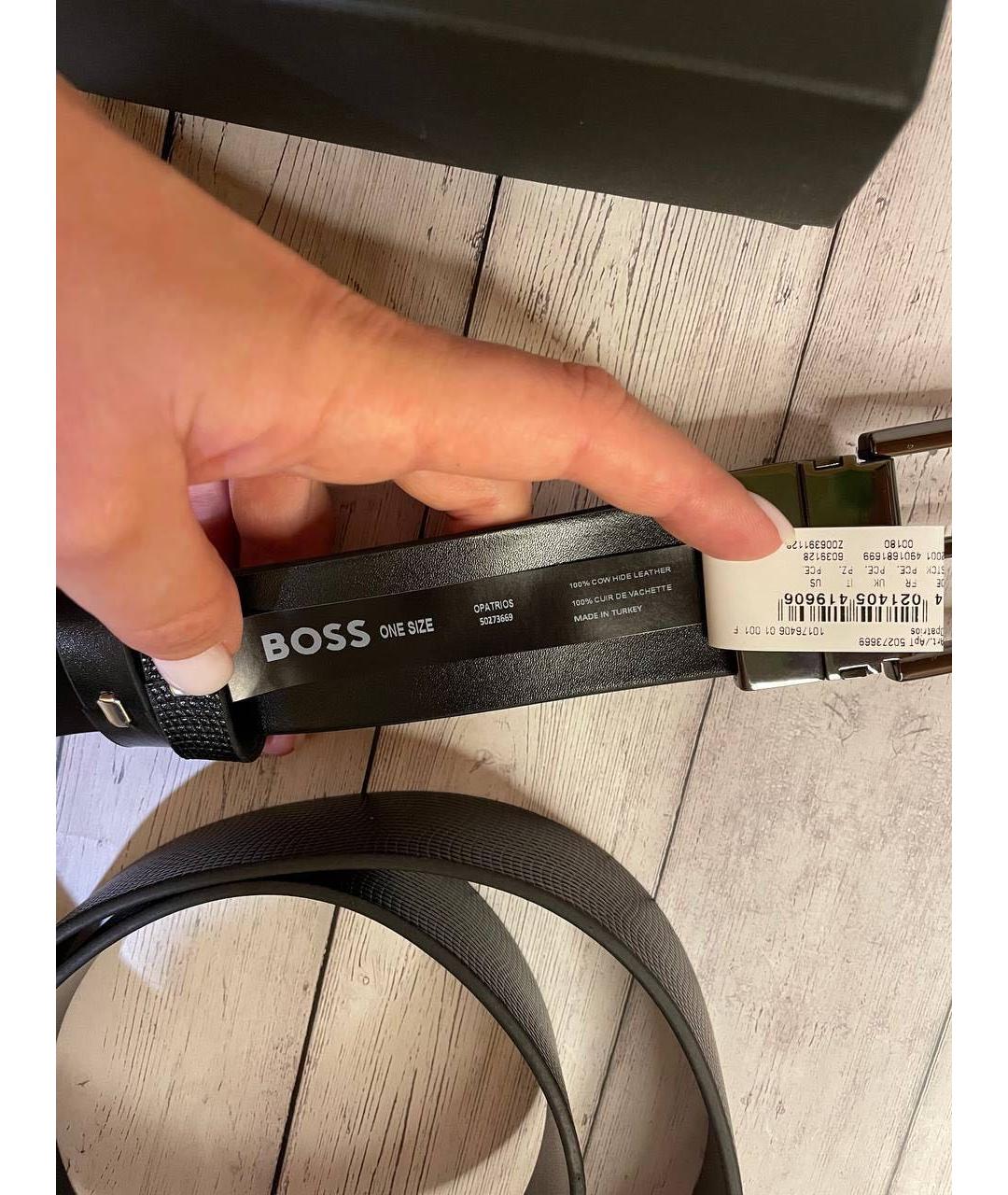 HUGO BOSS Черный кожаный ремень, фото 3