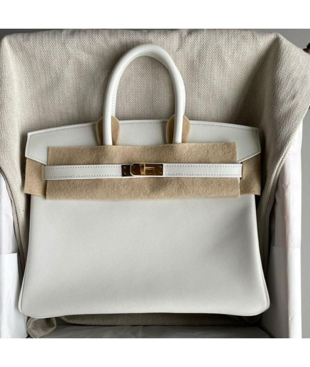 HERMES Белая кожаная сумка с короткими ручками, фото 3