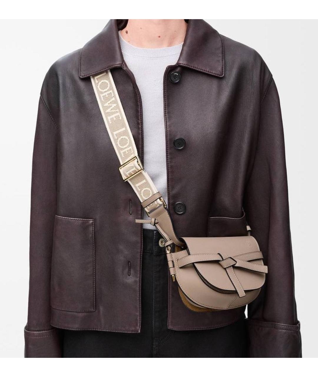 LOEWE Бежевая кожаная сумка через плечо, фото 4