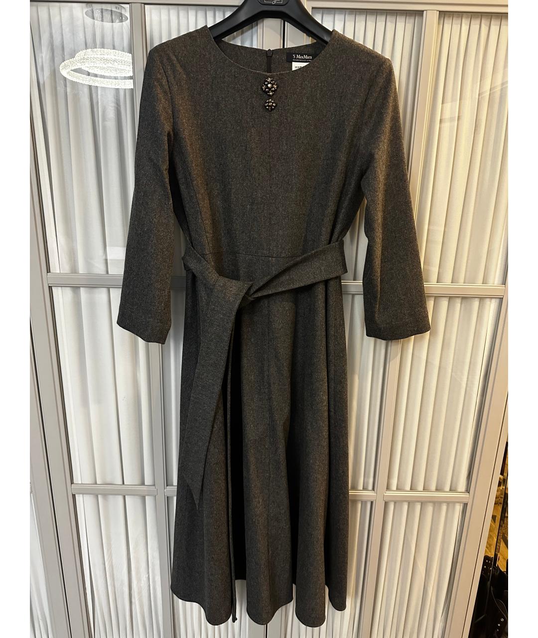 'S MAX MARA Серое шерстяное повседневное платье, фото 4