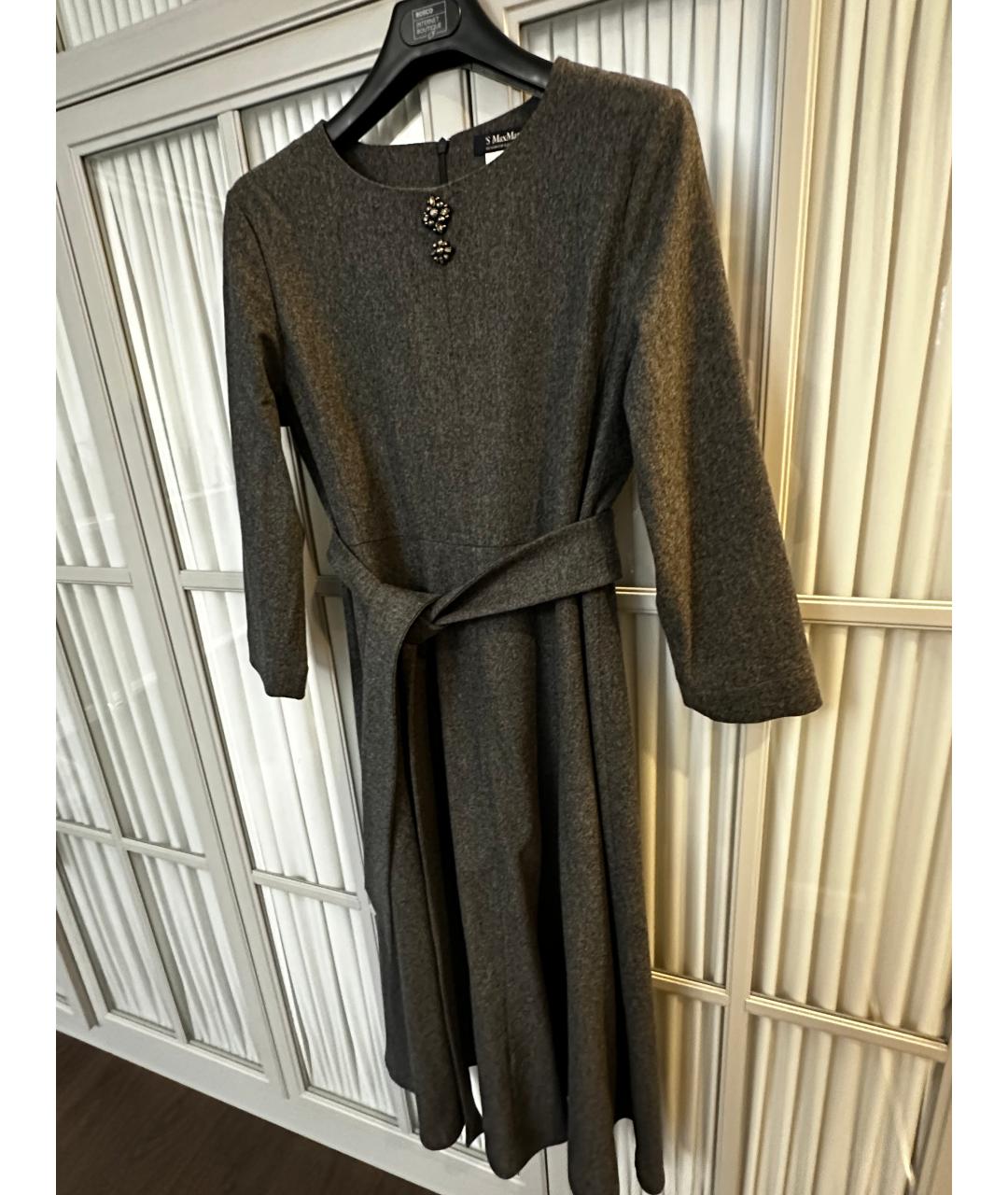 'S MAX MARA Серое шерстяное повседневное платье, фото 2