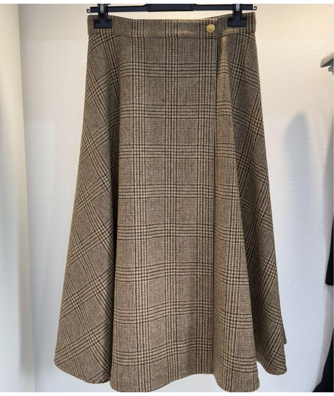 CELINE Коричневая шерстяная юбка миди, фото 8