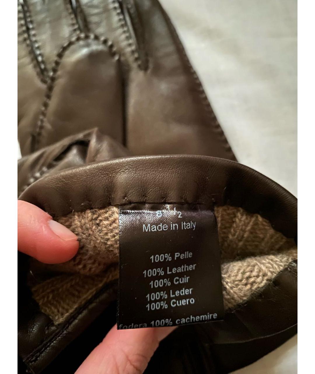 CORNELIANI Коричневые кожаные перчатки, фото 4