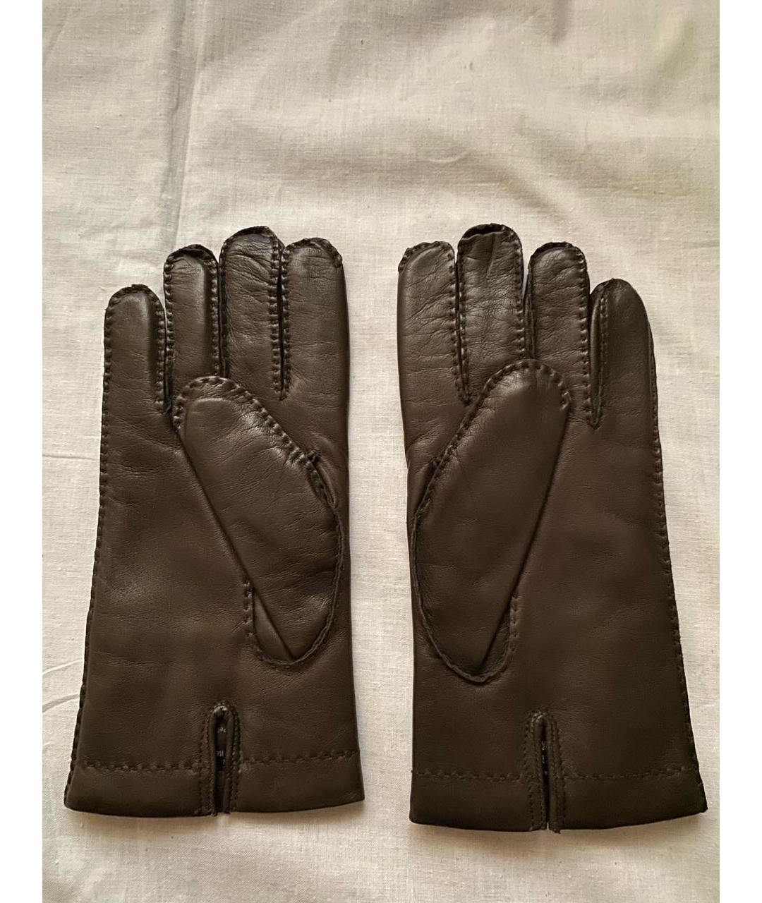 CORNELIANI Коричневые кожаные перчатки, фото 2