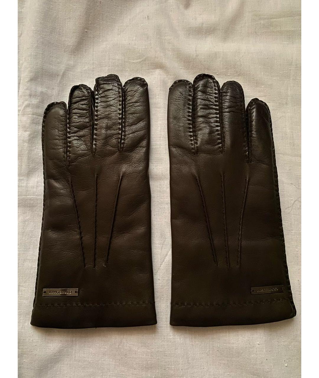 CORNELIANI Коричневые кожаные перчатки, фото 9