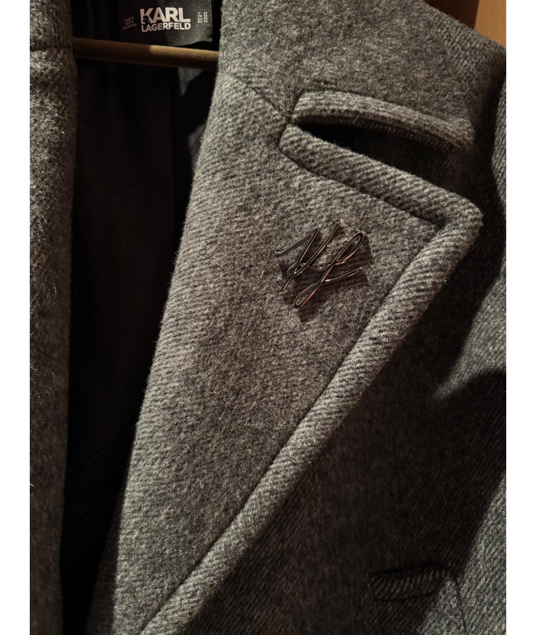 KARL LAGERFELD Серое шерстяное пальто, фото 2