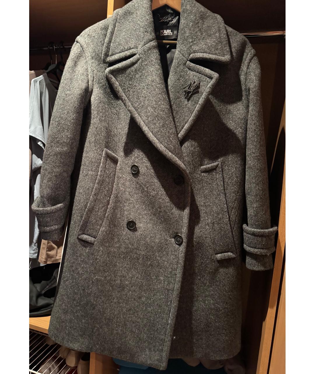 KARL LAGERFELD Серое шерстяное пальто, фото 5