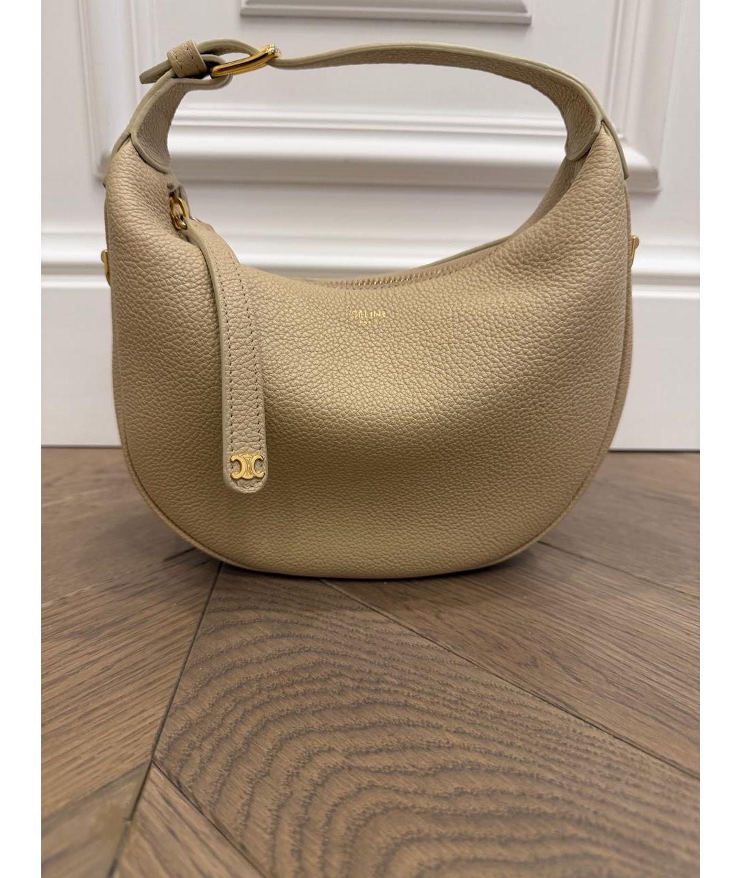 CELINE Бежевая кожаная сумка с короткими ручками, фото 6