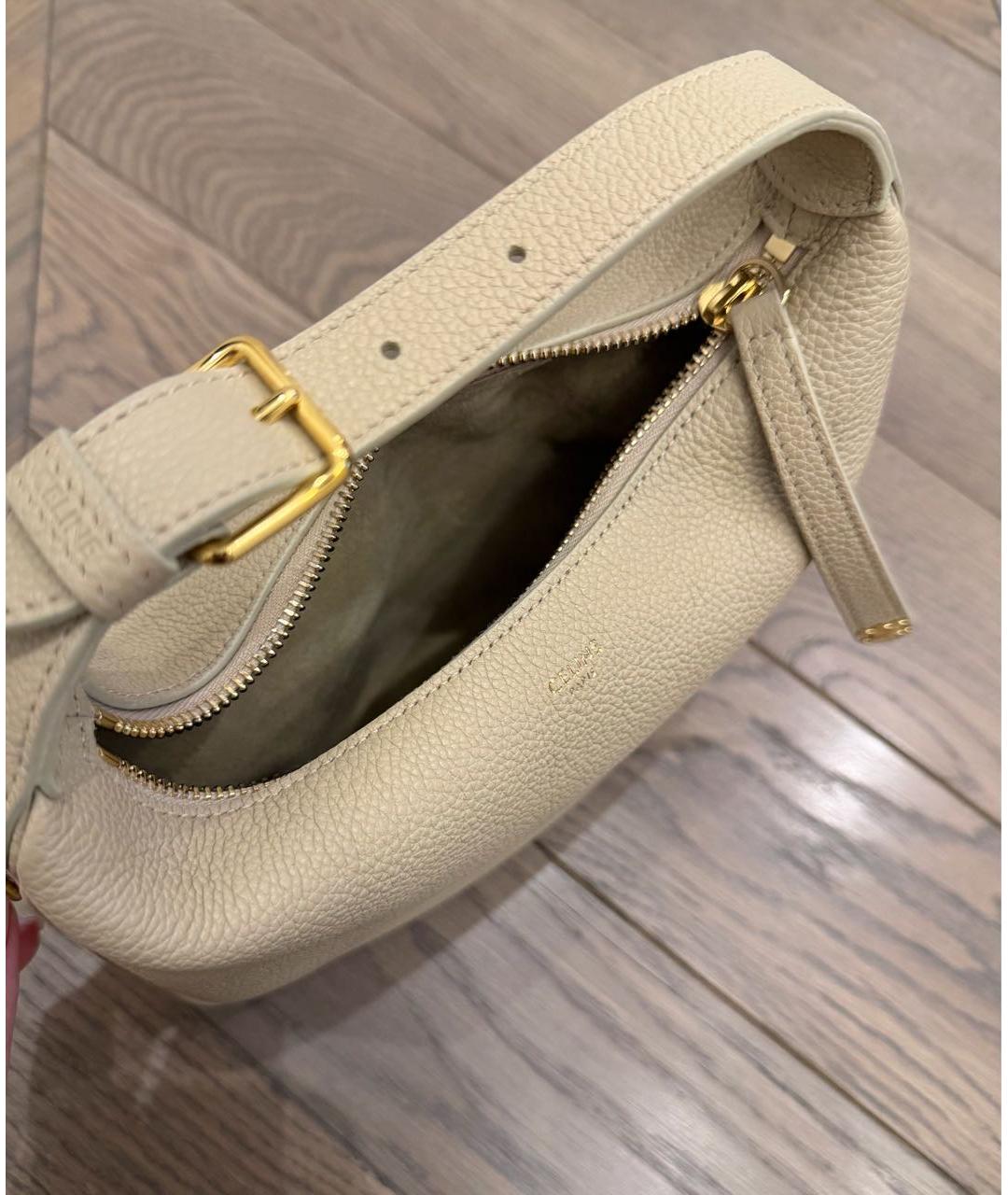 CELINE Бежевая кожаная сумка с короткими ручками, фото 4