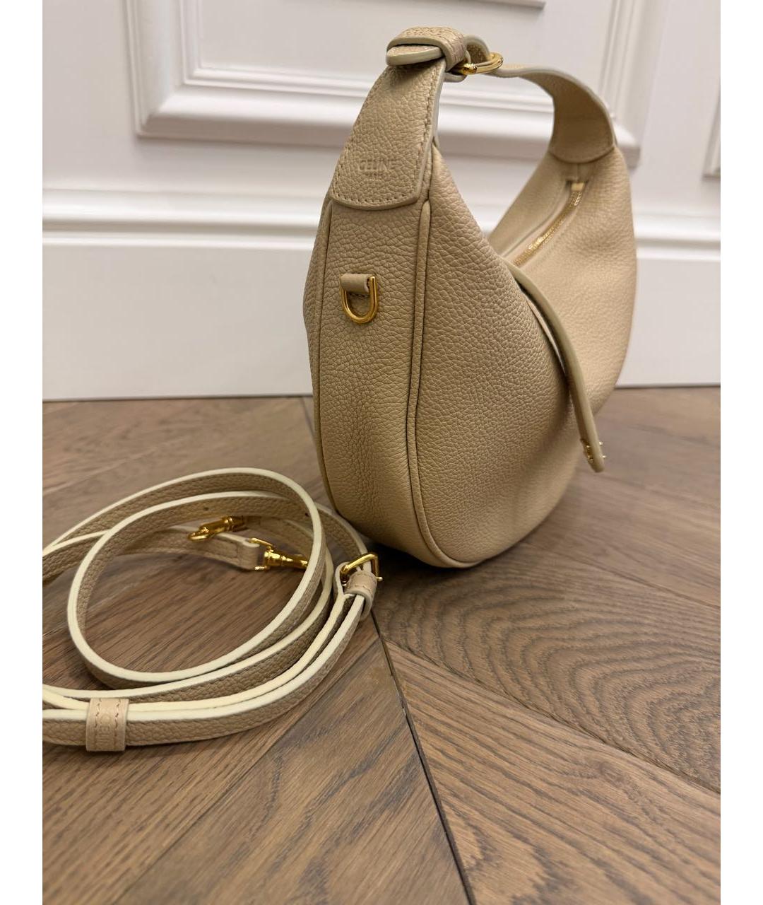 CELINE Бежевая кожаная сумка с короткими ручками, фото 2