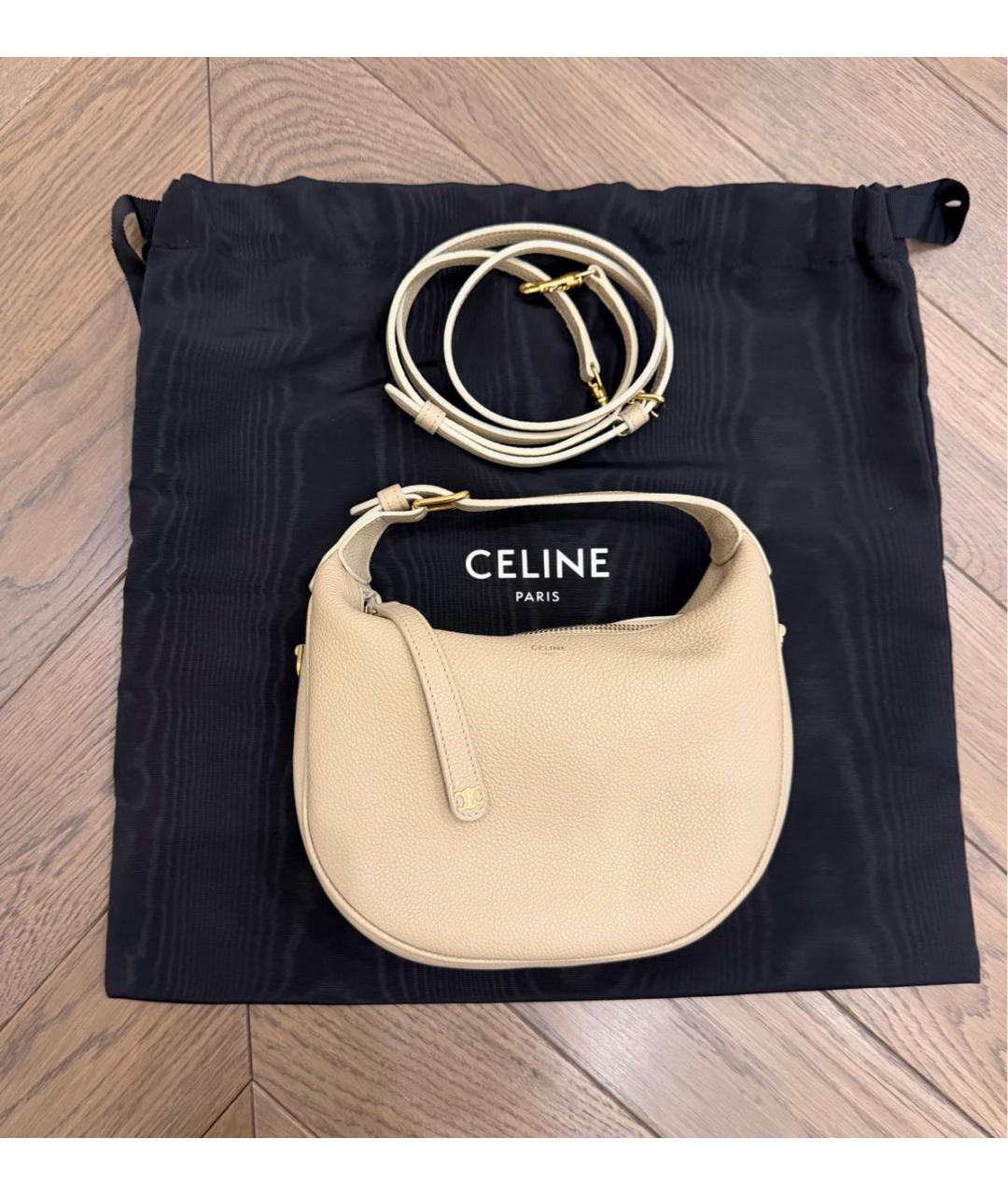 CELINE Бежевая кожаная сумка с короткими ручками, фото 5