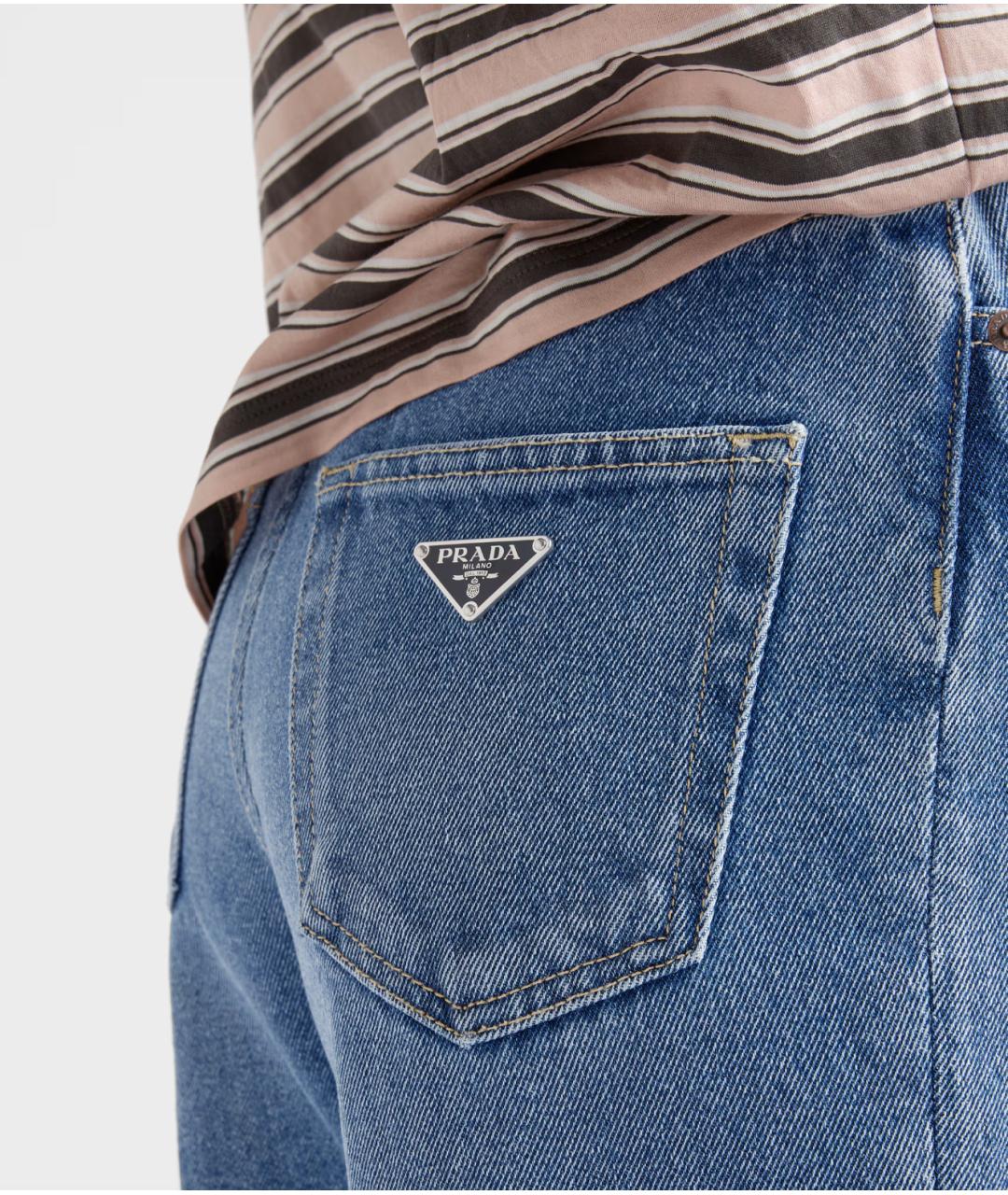 PRADA Синие хлопковые прямые джинсы, фото 3