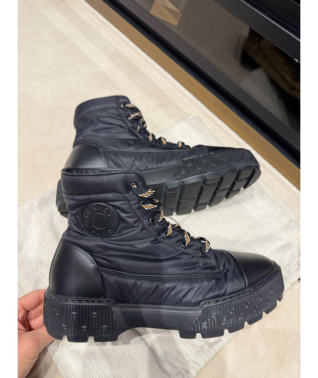 HERMES Темно-синие текстильные высокие ботинки, фото 8