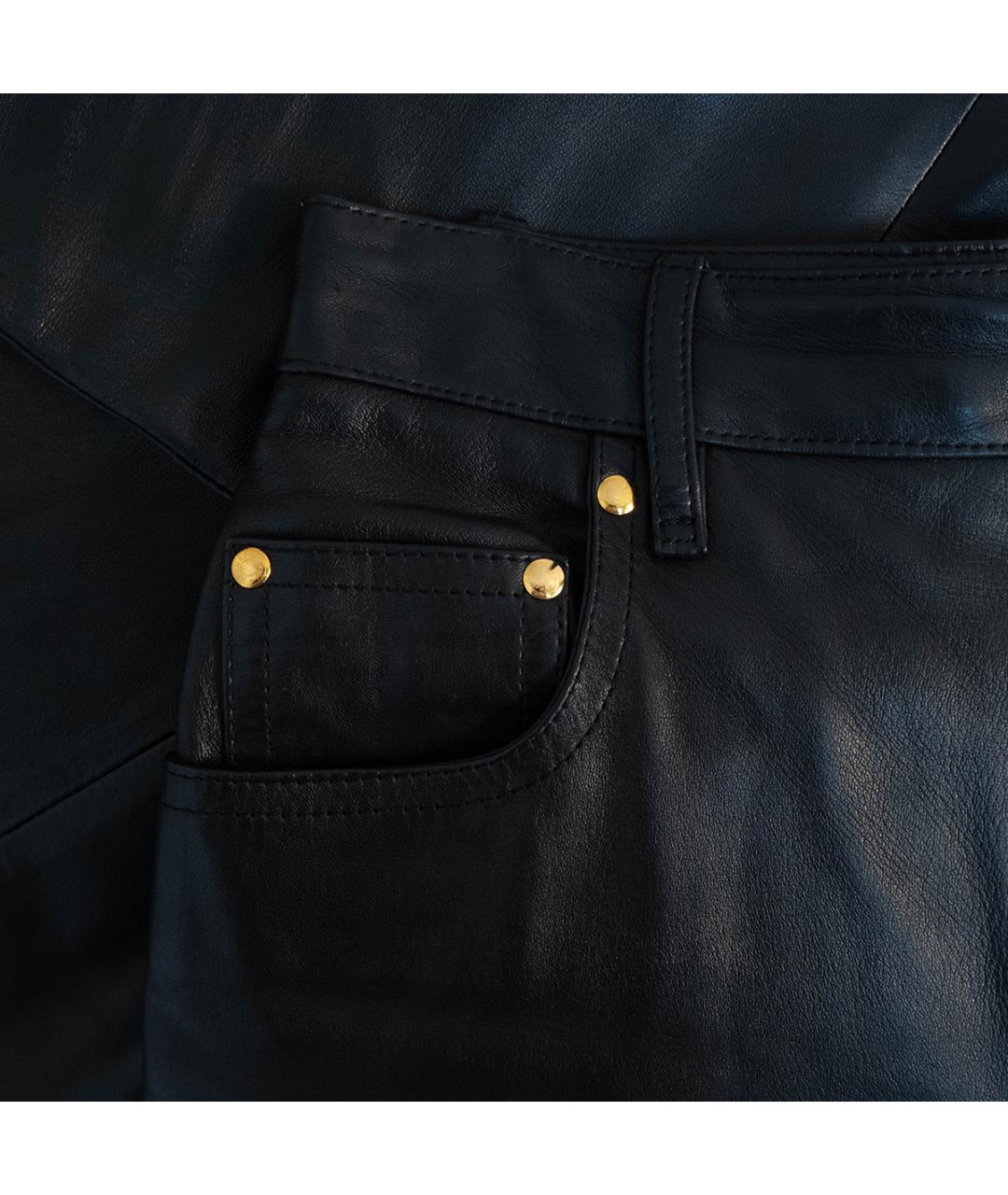 HERMES Черные кожаные брюки узкие, фото 5