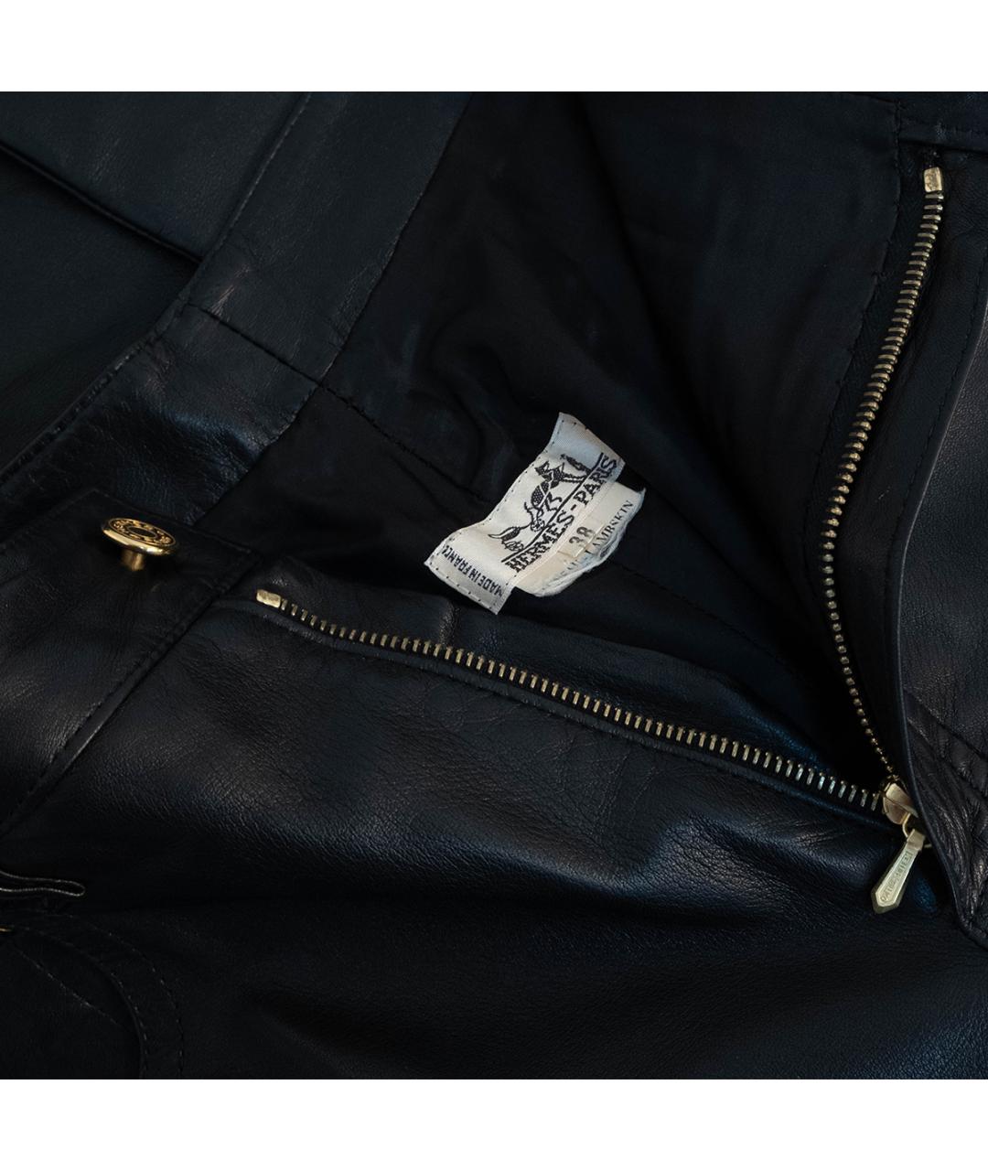 HERMES Черные кожаные брюки узкие, фото 4