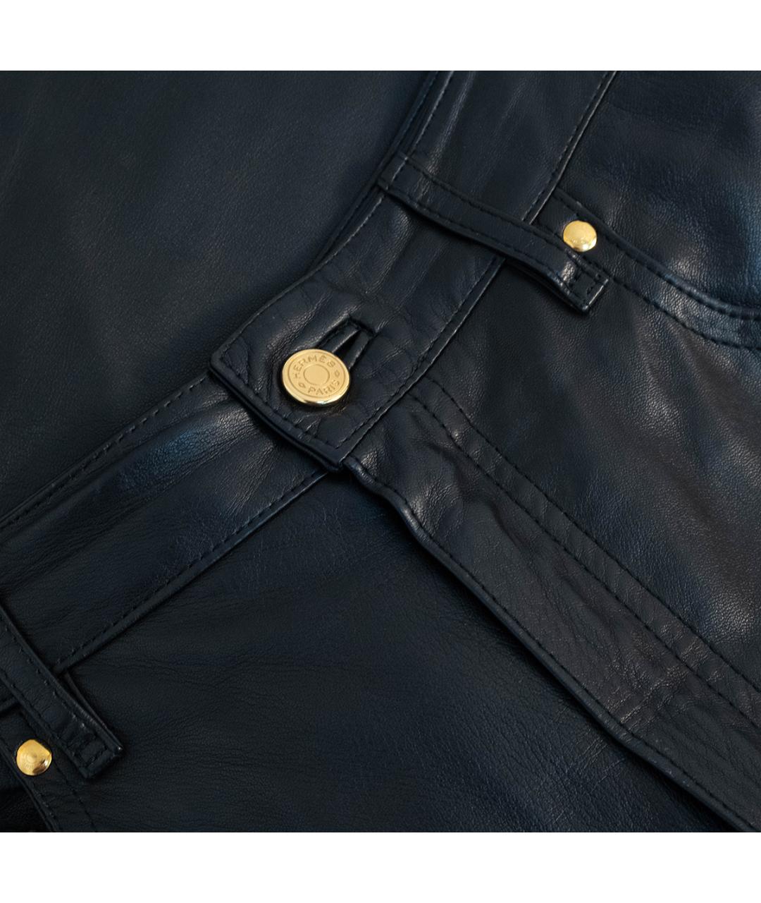 HERMES Черные кожаные брюки узкие, фото 3