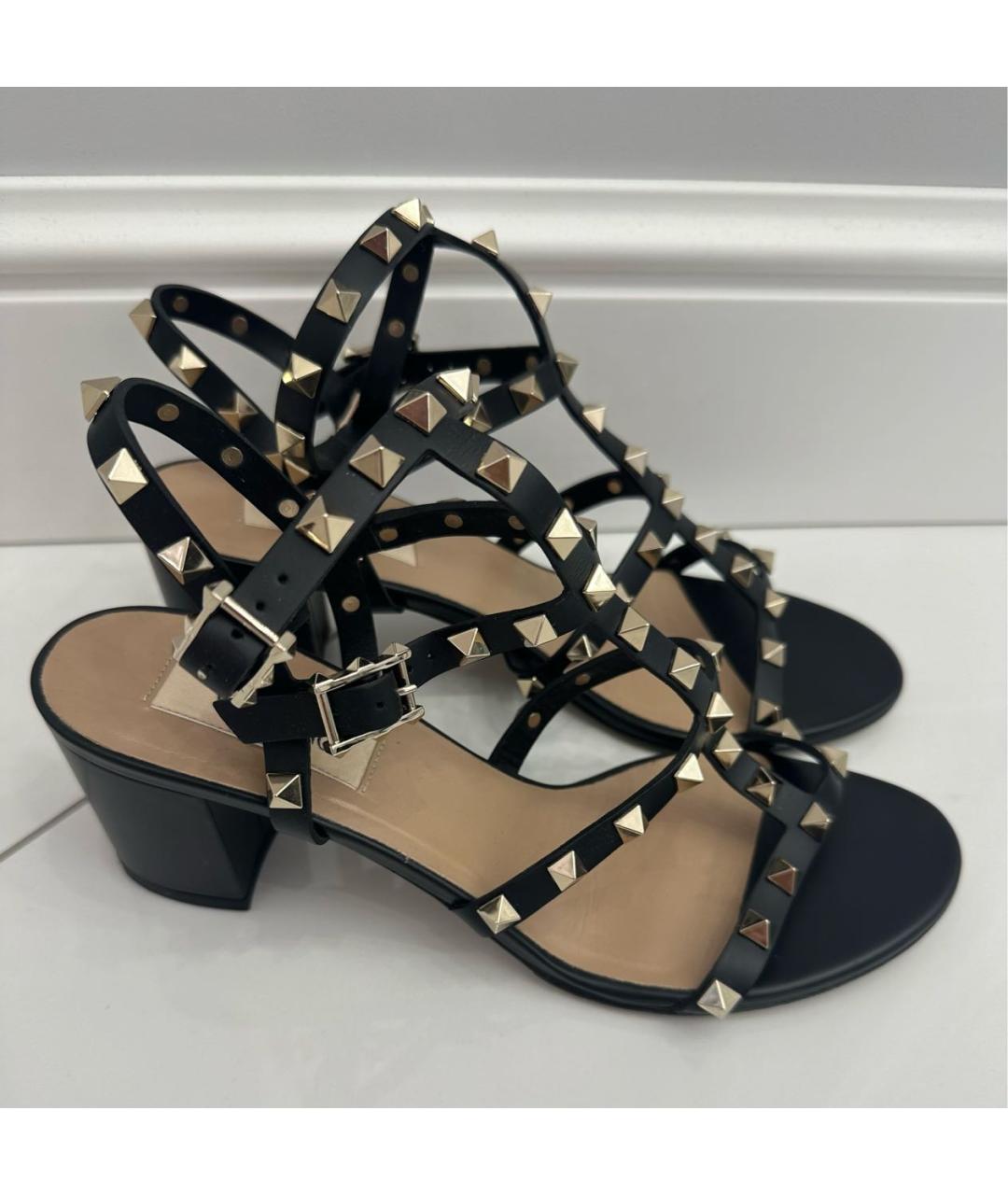 VALENTINO Черные кожаные босоножки, фото 3