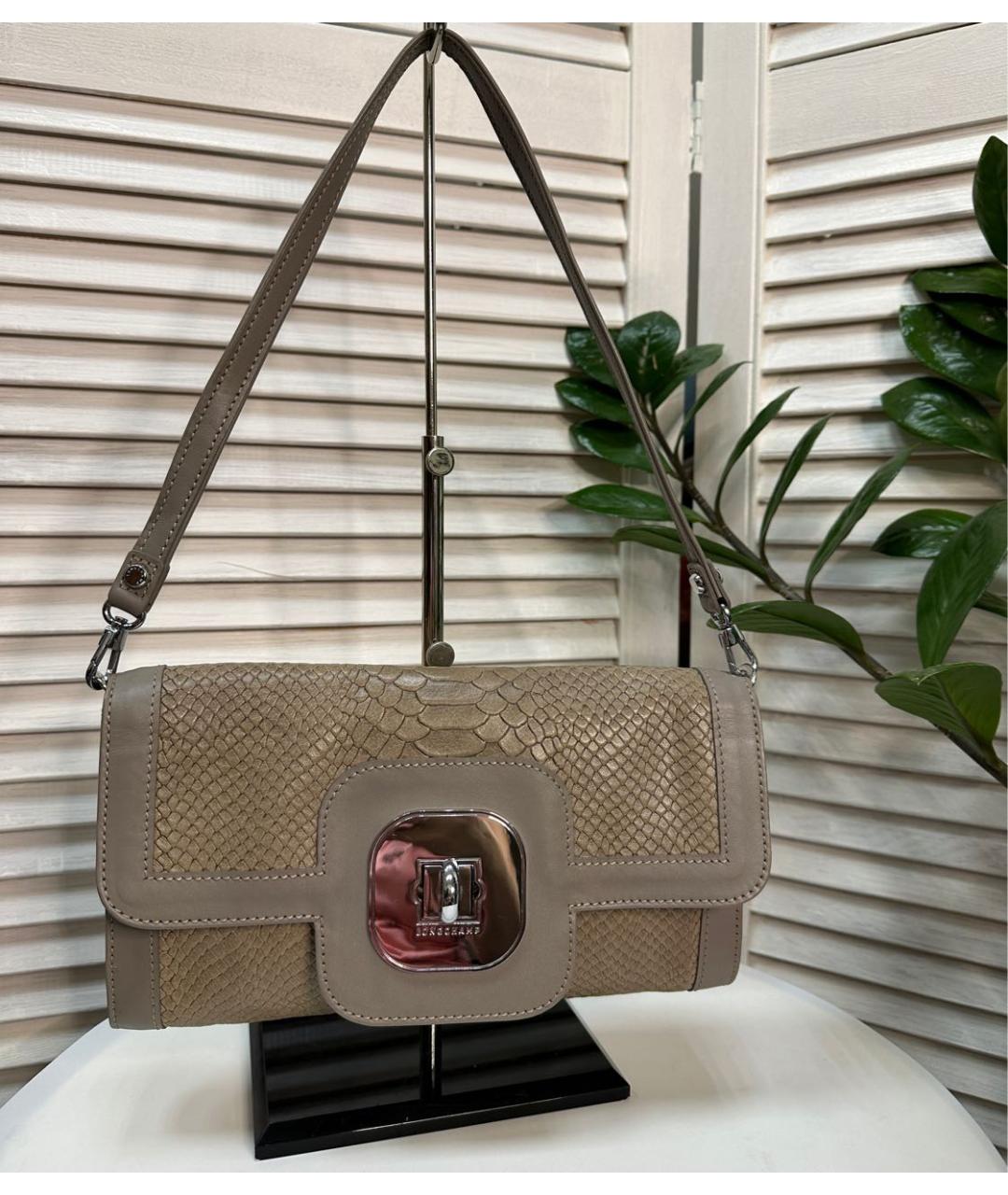 LONGCHAMP Серая кожаная сумка с короткими ручками, фото 9