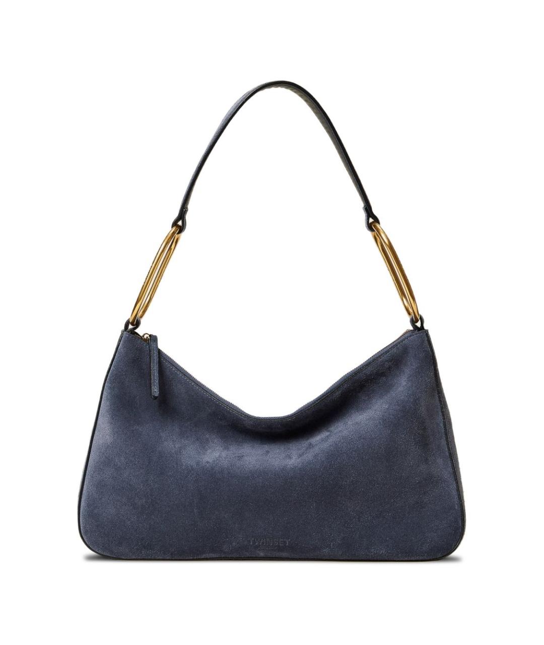 TWIN-SET Синяя замшевая сумка через плечо, фото 1