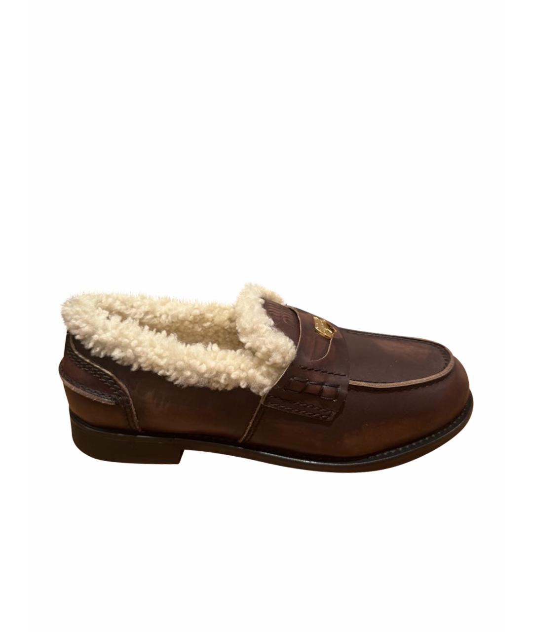 MIU MIU Коричневые кожаные лоферы, фото 1