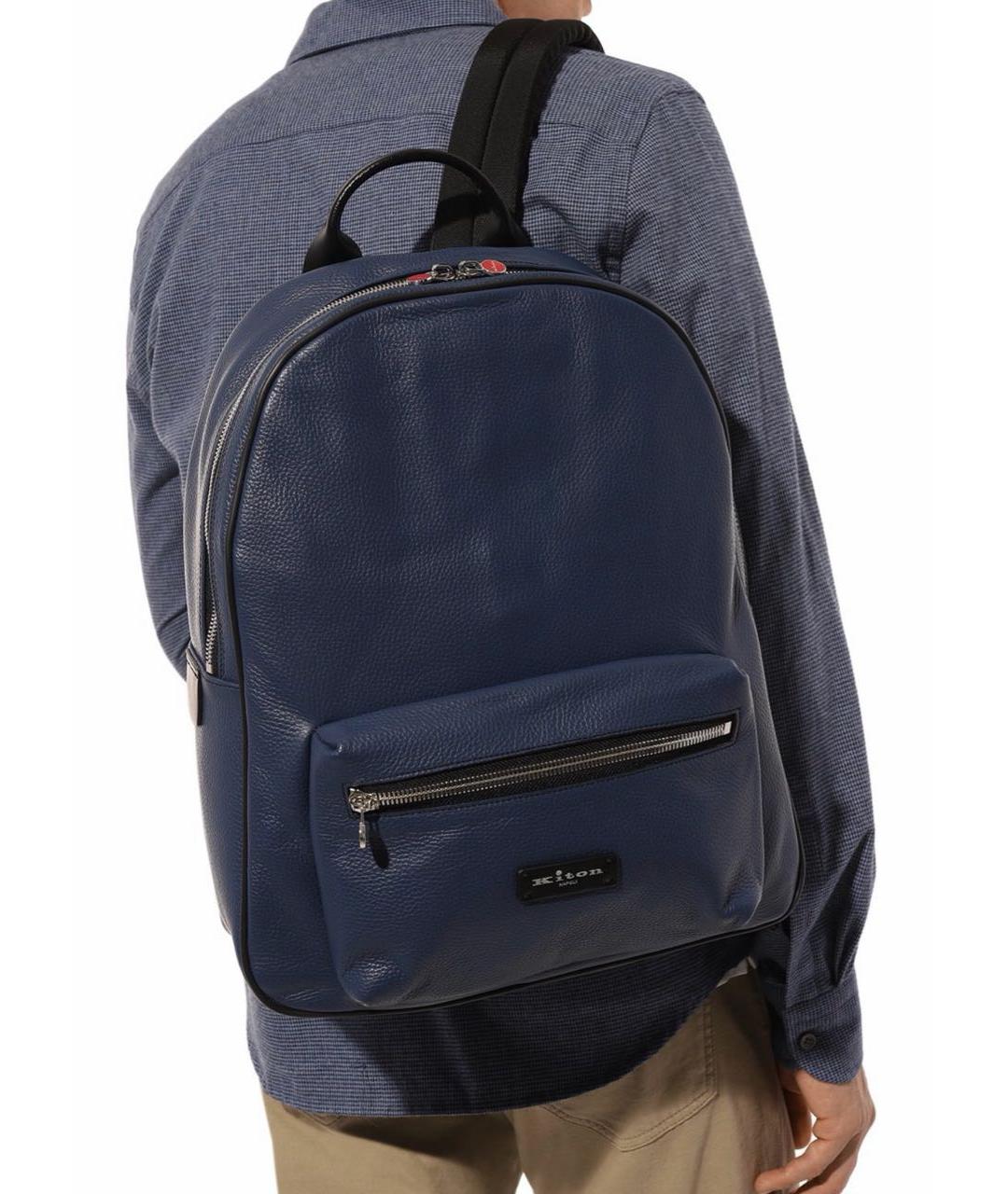 KITON Синий кожаный рюкзак, фото 2