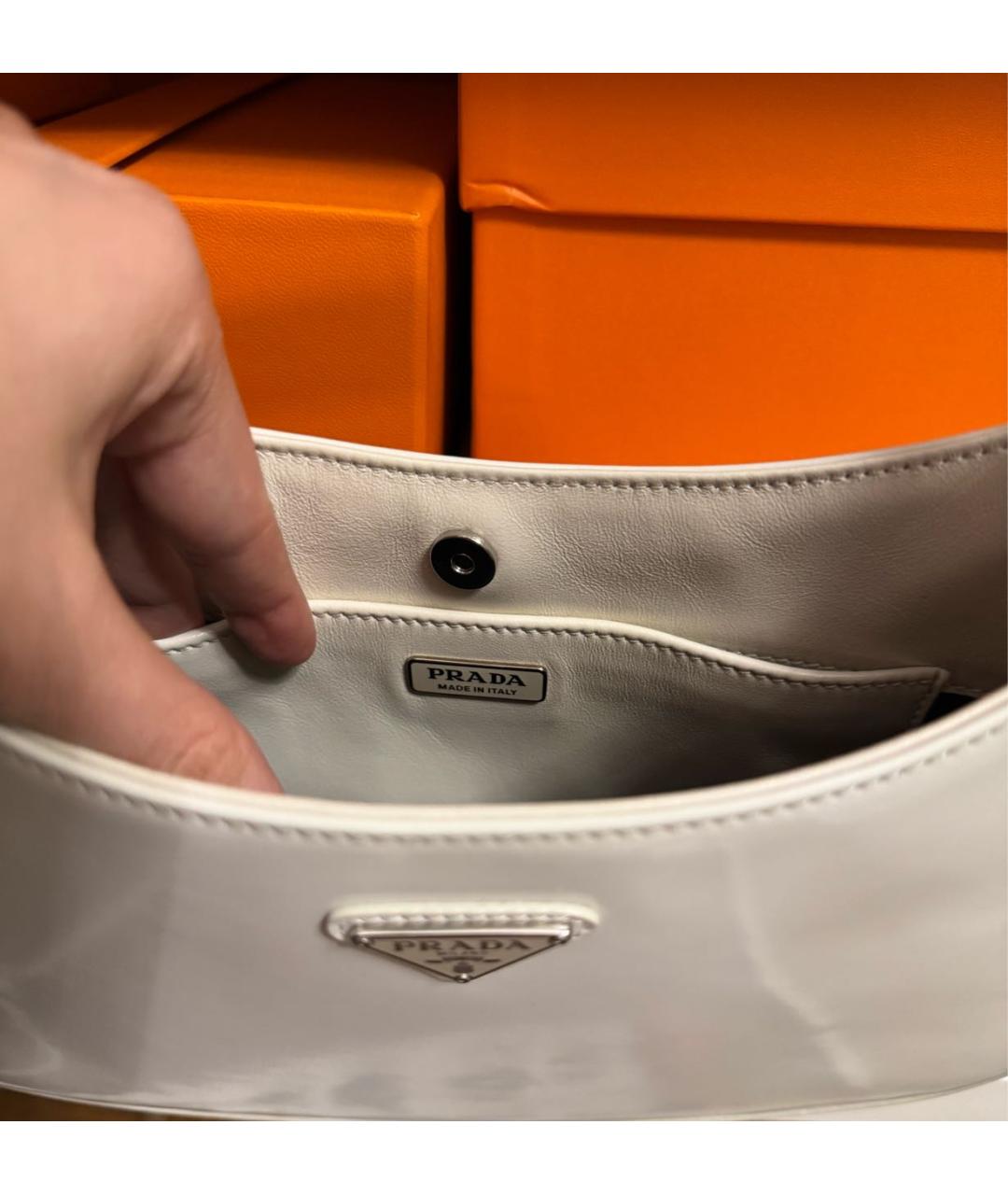 PRADA Белая кожаная сумка с короткими ручками, фото 4