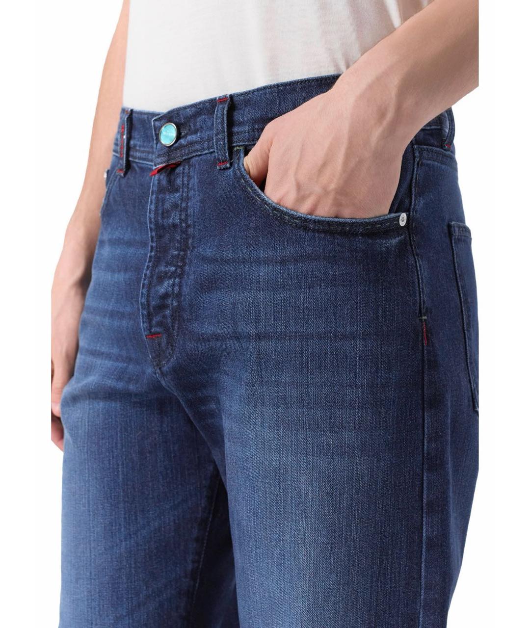 KITON Синие хлопковые прямые джинсы, фото 5