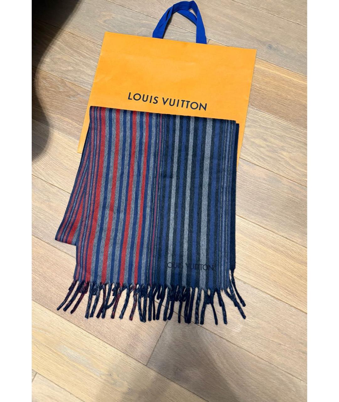 LOUIS VUITTON Темно-синий кашемировый шарф, фото 5