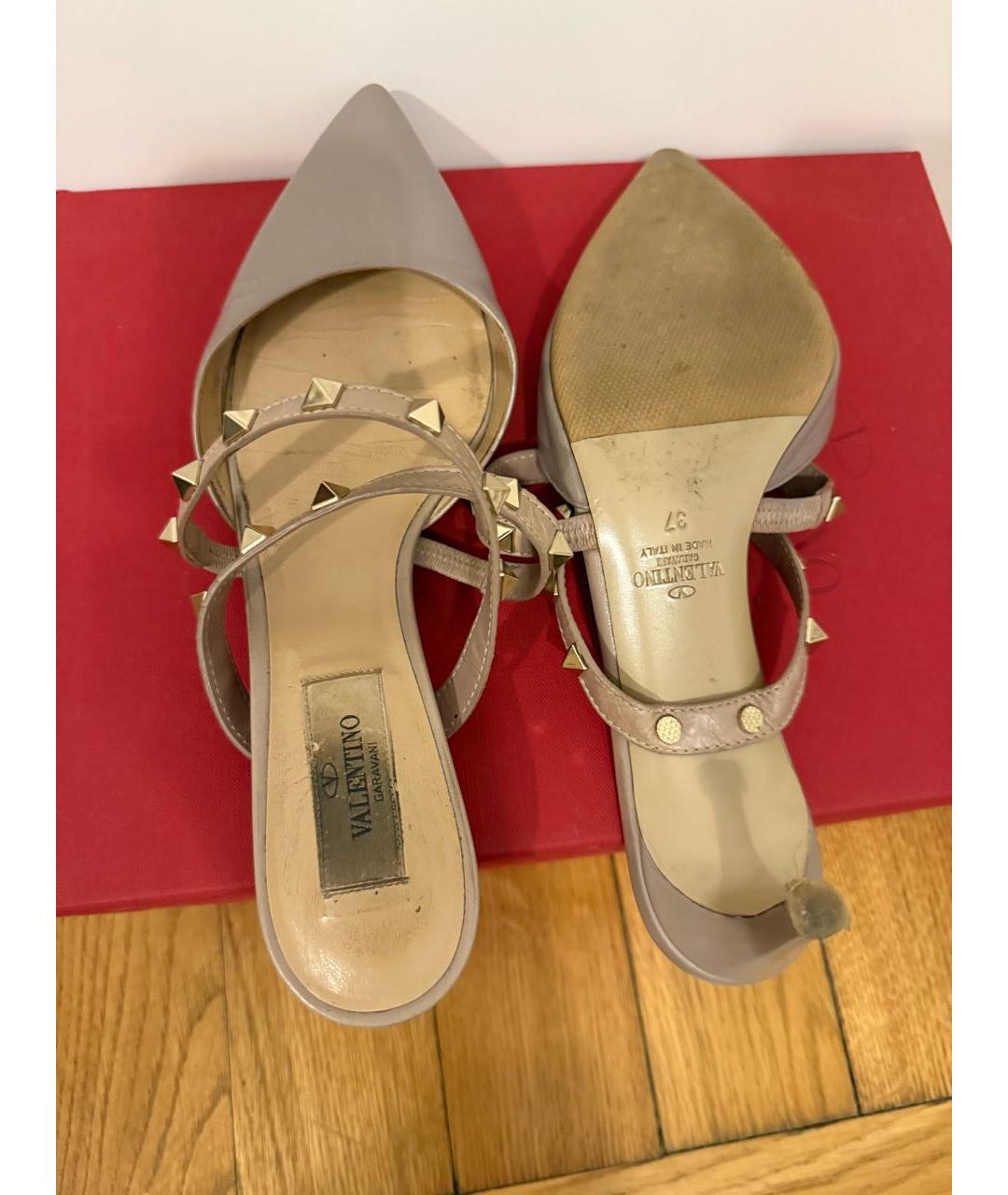 VALENTINO Бежевые кожаные мюли, фото 3