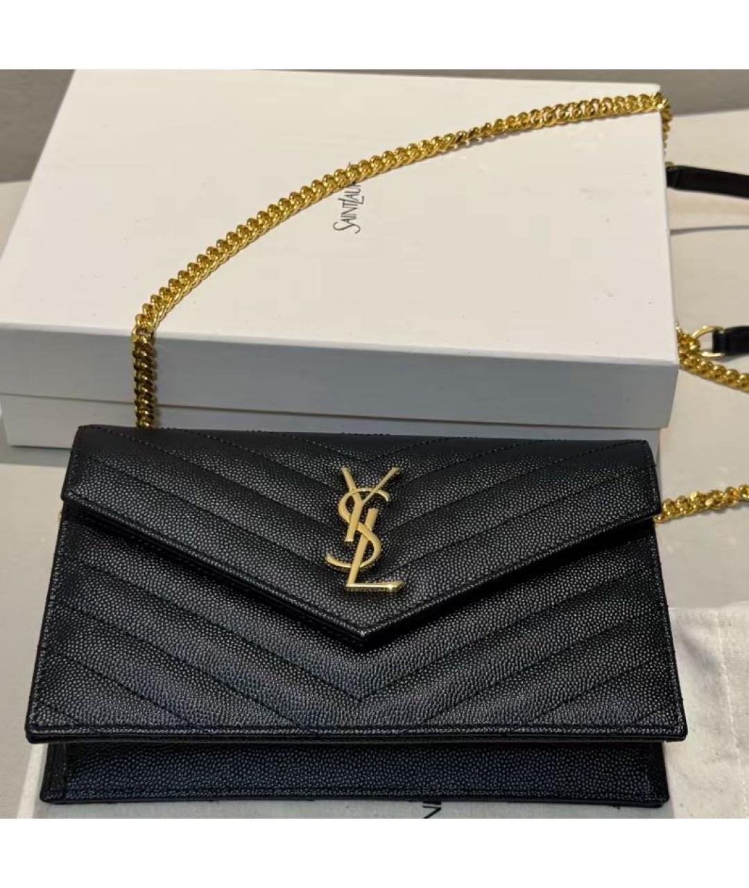 SAINT LAURENT Черная кожаная сумка через плечо, фото 2