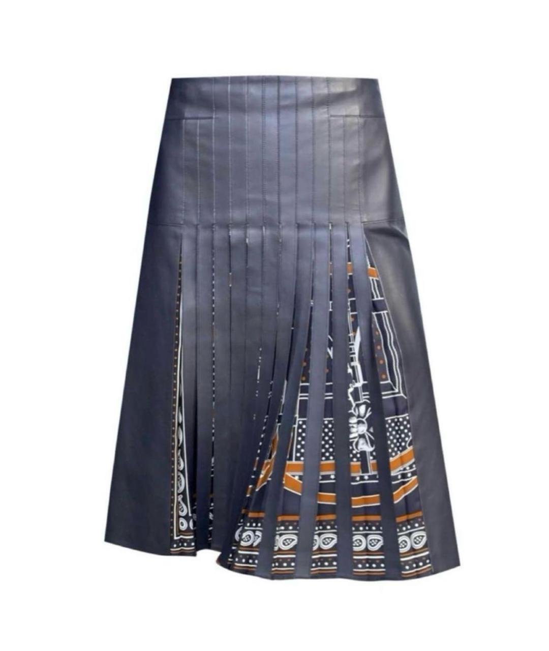 HERMES Черная кожаная юбка миди, фото 1