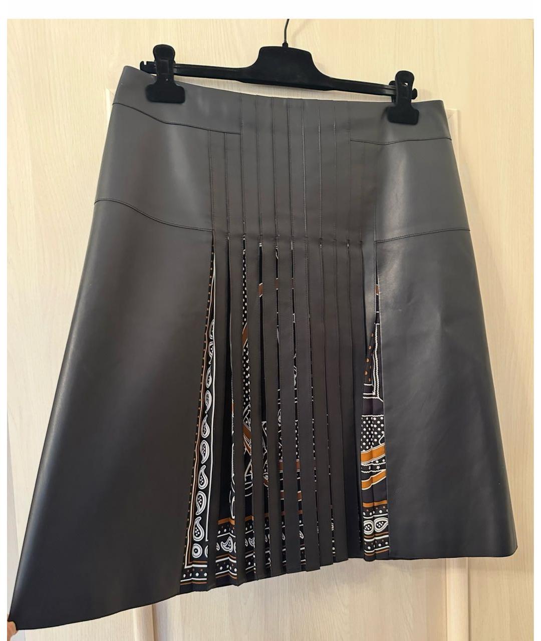 HERMES Черная кожаная юбка миди, фото 3