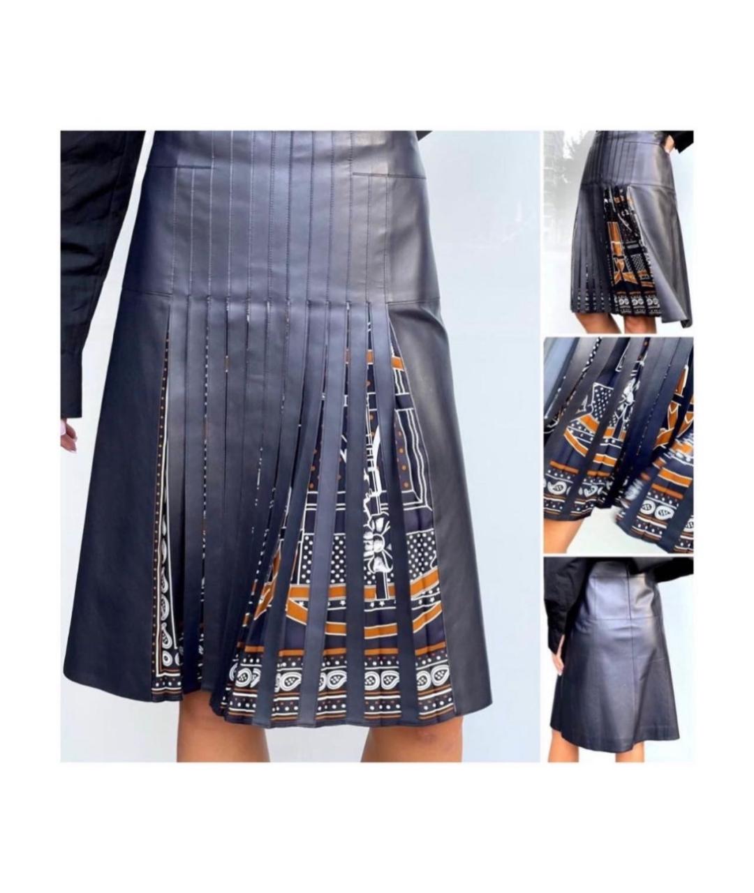 HERMES Черная кожаная юбка миди, фото 2