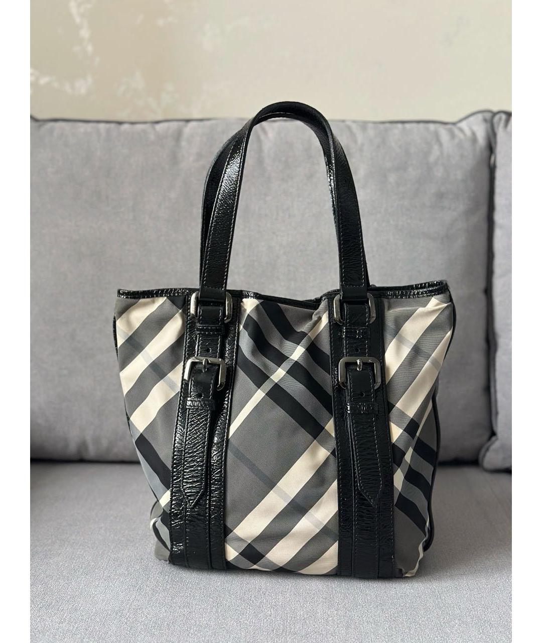 BURBERRY Антрацитовая кожаная сумка с короткими ручками, фото 4