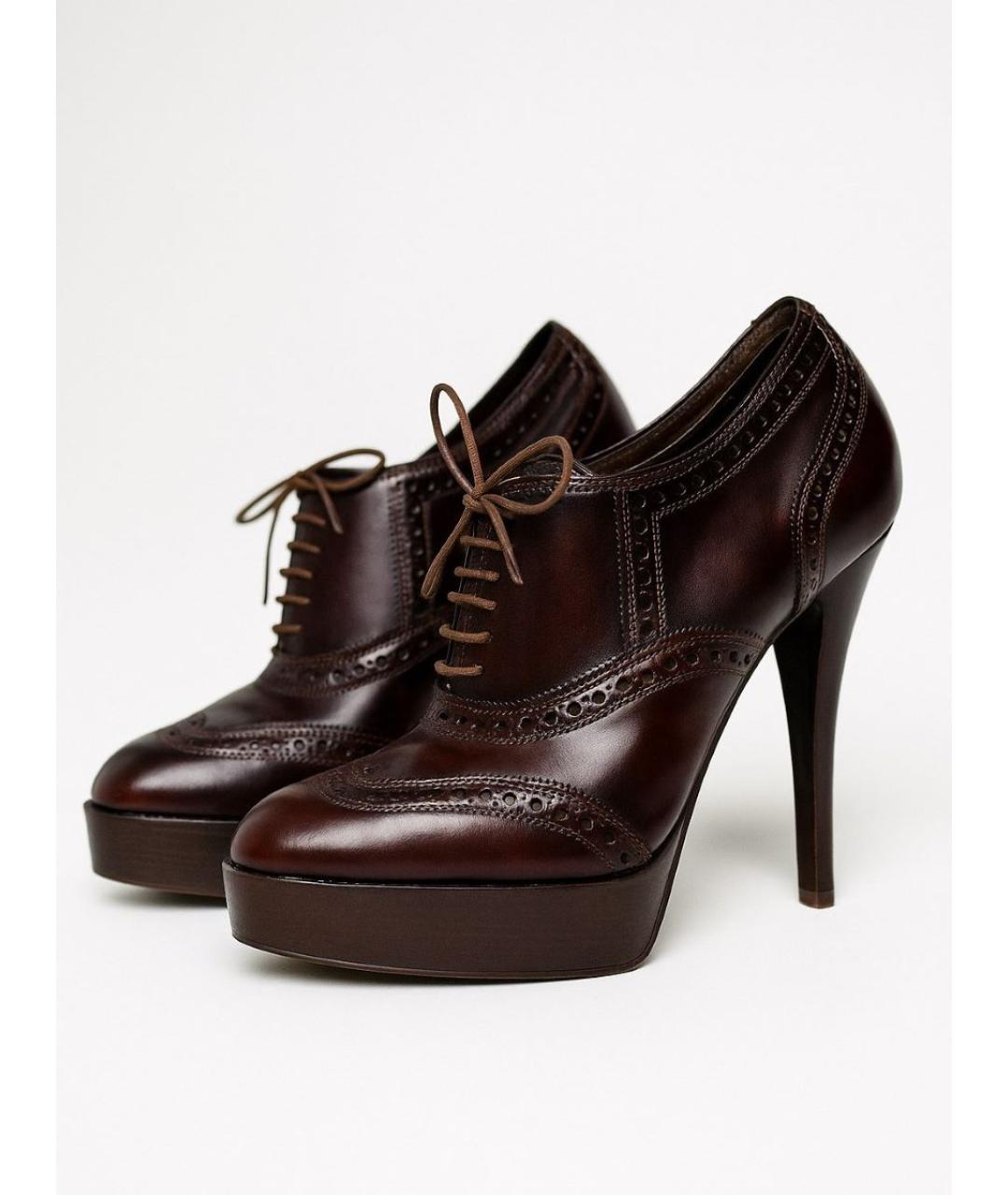 SAINT LAURENT Коричневые кожаные ботильоны, фото 2