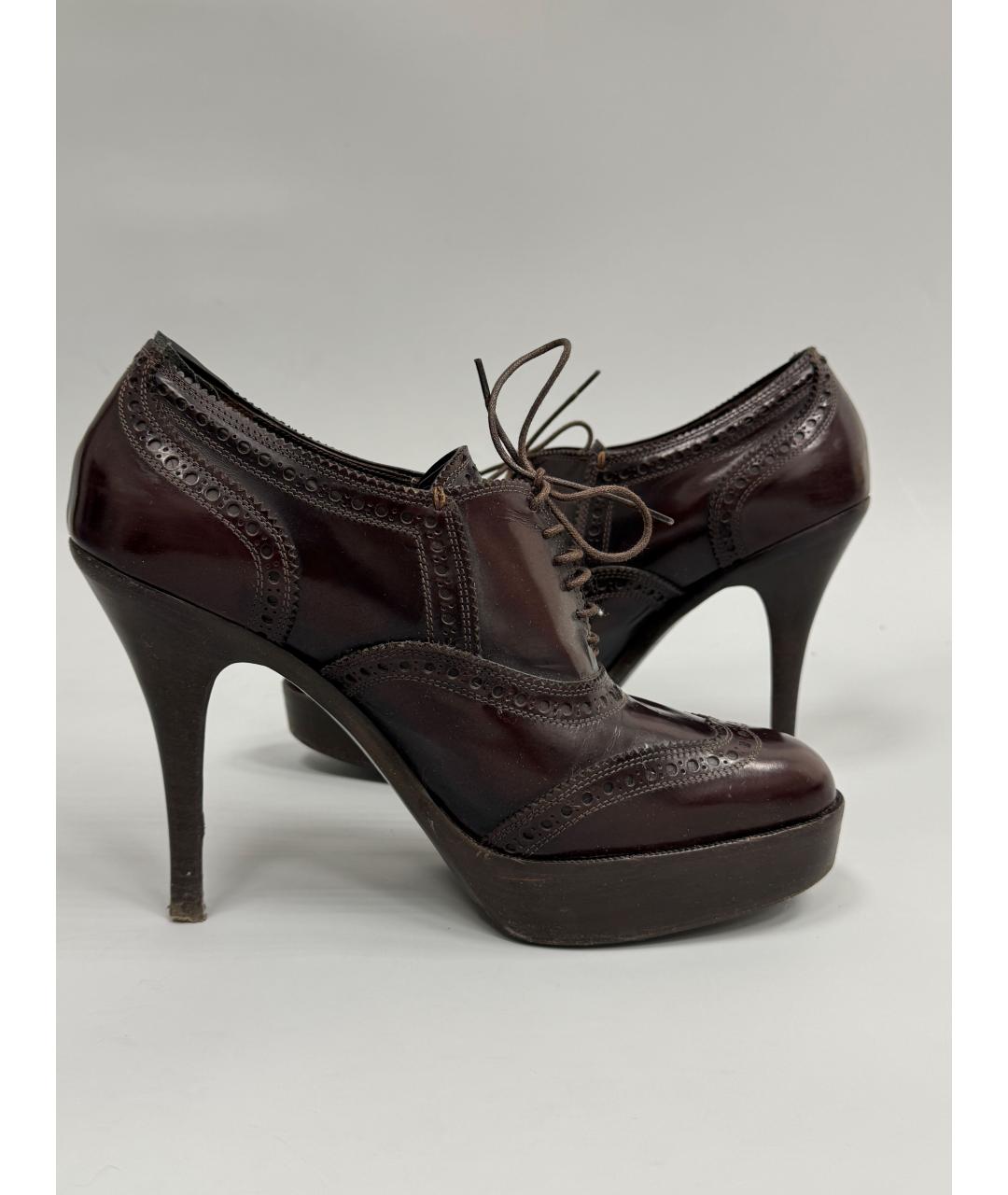 SAINT LAURENT Коричневые кожаные ботильоны, фото 8