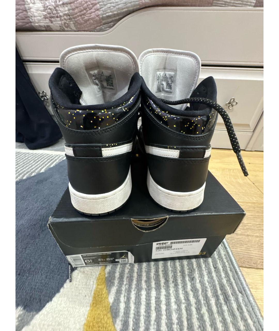 JORDAN Черные кожаные высокие кроссовки / кеды, фото 4