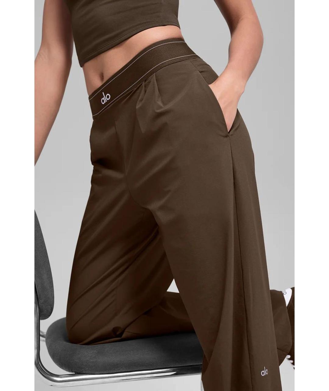 ALO YOGA Коричневые хлопковые прямые брюки, фото 4