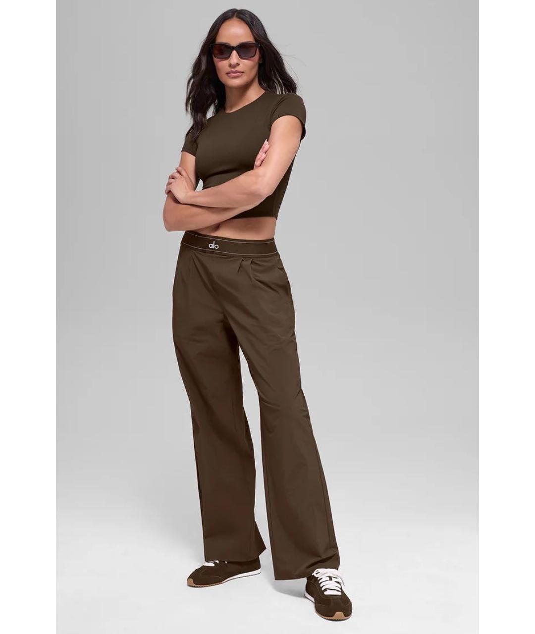 ALO YOGA Коричневые хлопковые прямые брюки, фото 2