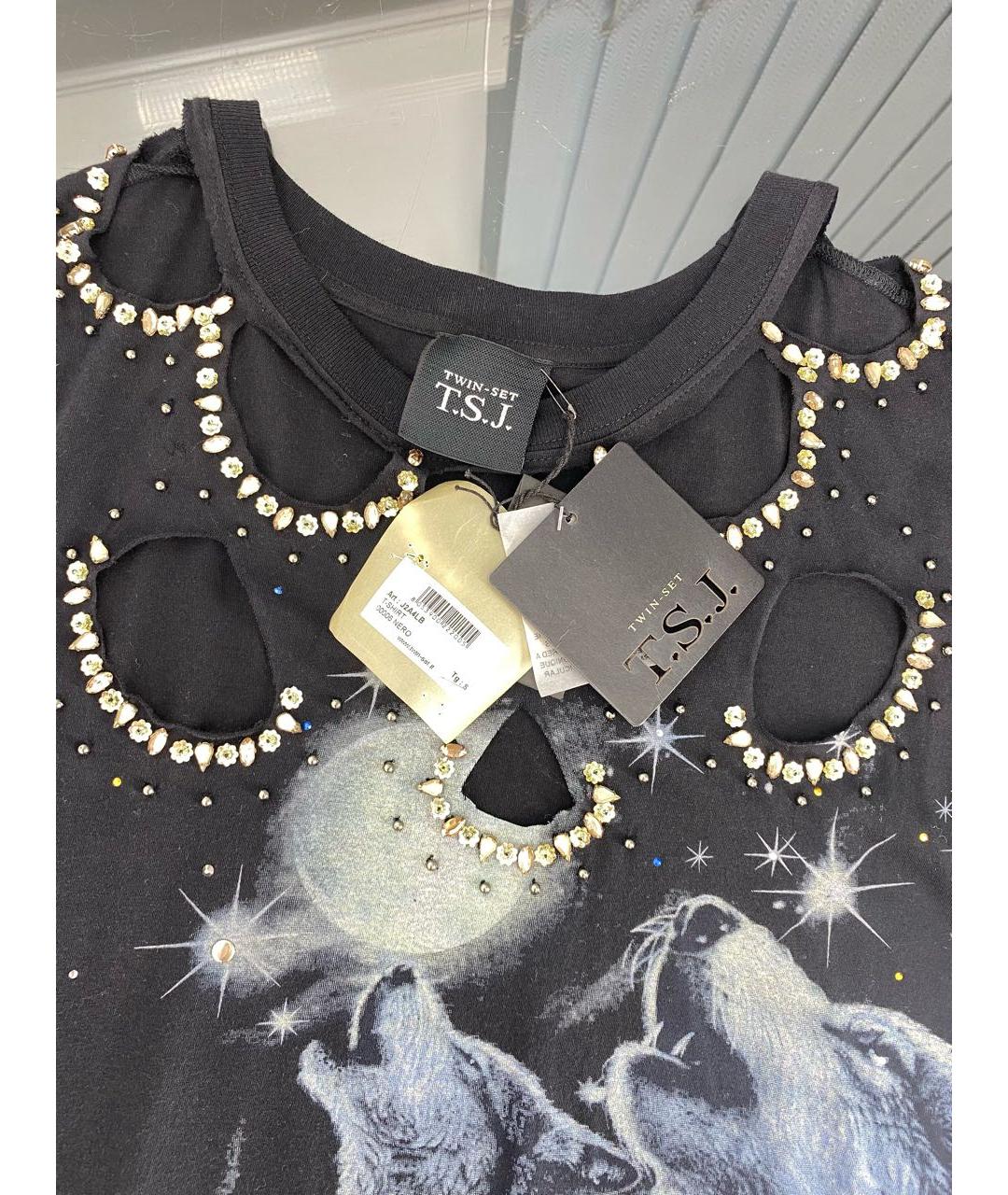 TWIN-SET Черная хлопковая футболка, фото 3