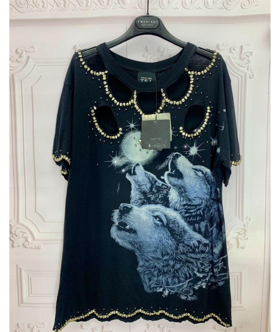 TWIN-SET Черная хлопковая футболка, фото 5