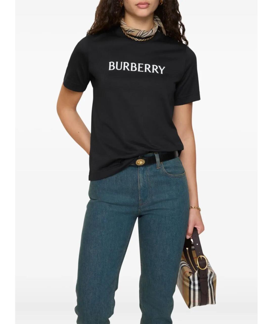 BURBERRY Черная хлопковая футболка, фото 2