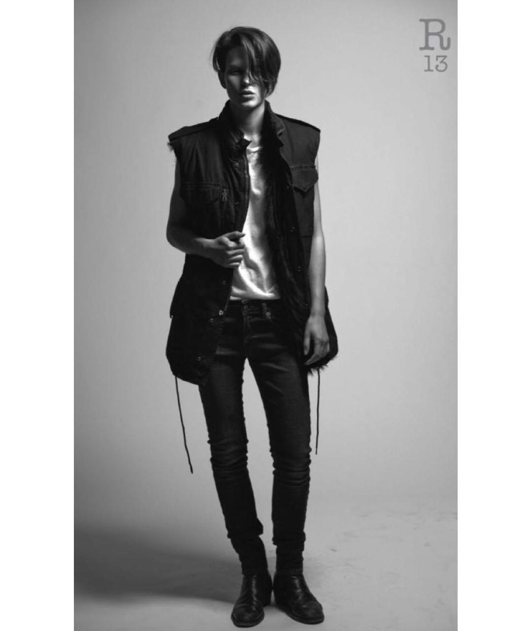 R13 Черные хлопко-полиэстеровые джинсы слим, фото 5