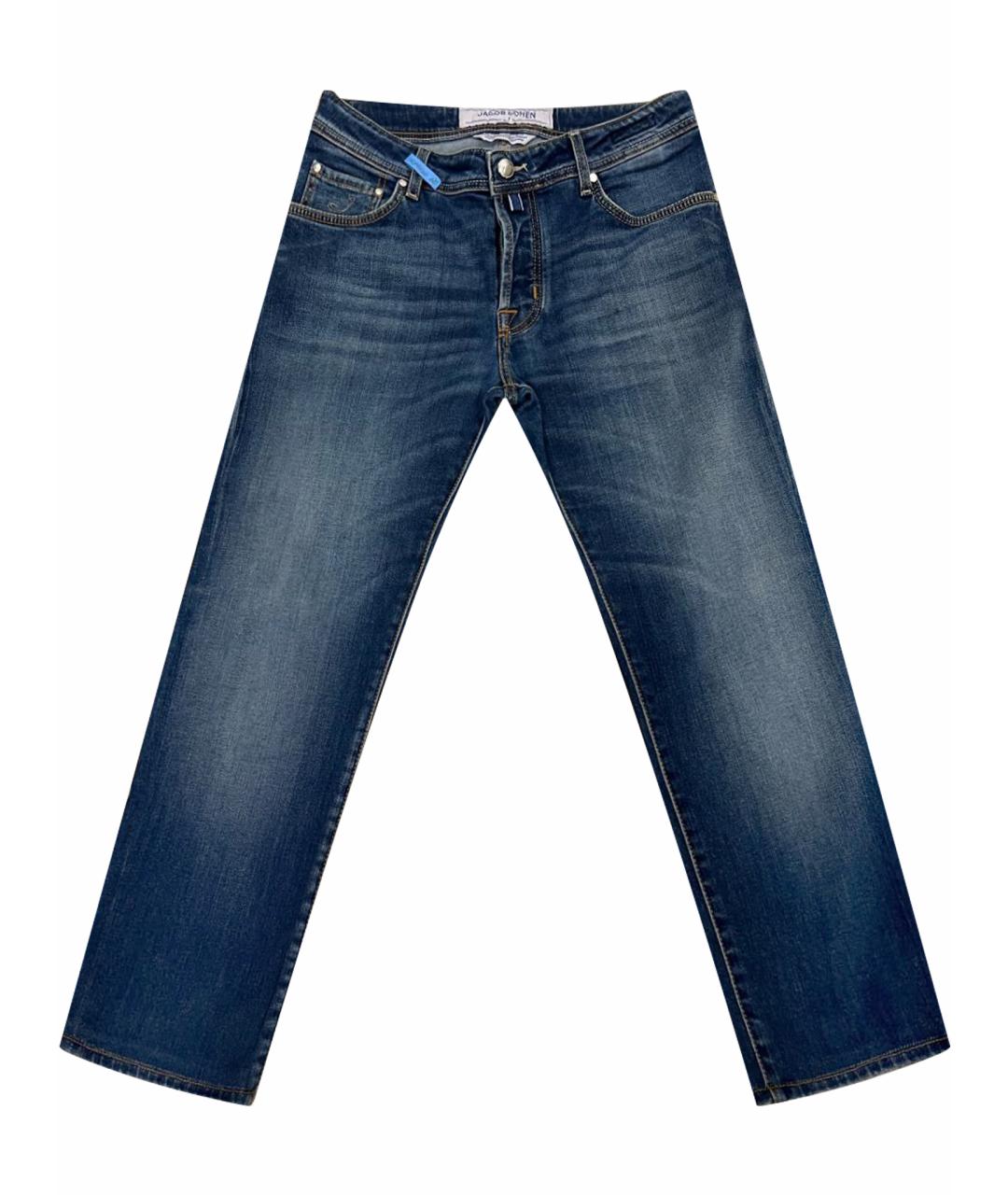 JACOB COHEN Темно-синие хлопко-эластановые прямые джинсы, фото 1