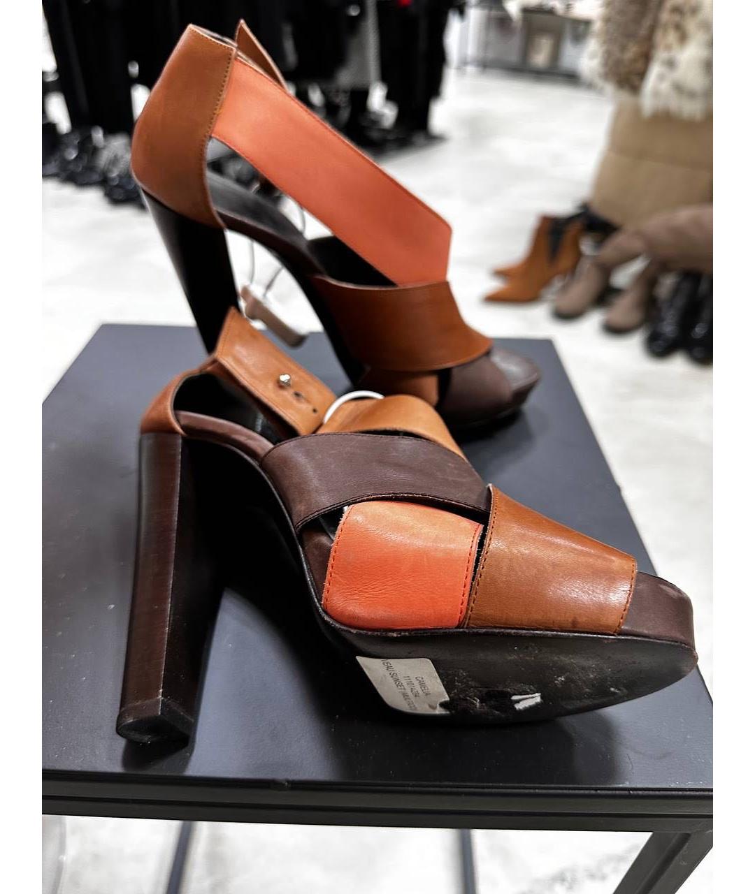 HERMES Оранжевое кожаные босоножки, фото 7