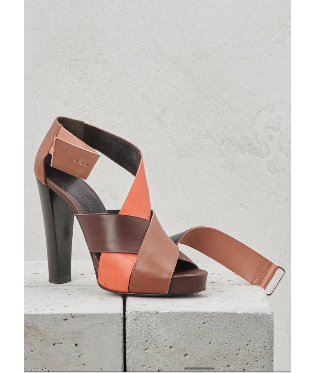 HERMES Оранжевое кожаные босоножки, фото 8